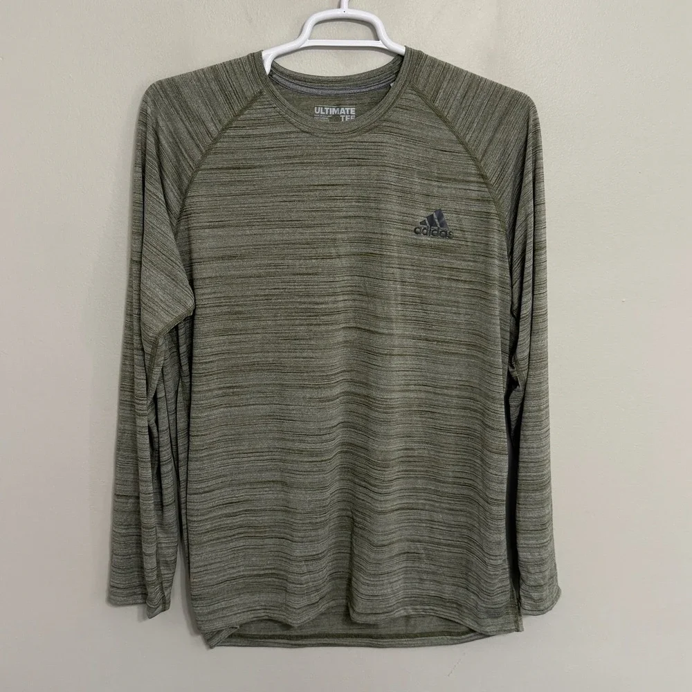 NEW Adidas Mens XL Olive Green Ultimate LS Melange Performance Long Sleeve Tee